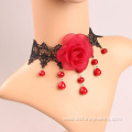 Fashion Lace Collar Necklace Red Rose Pearl Lace Necklace